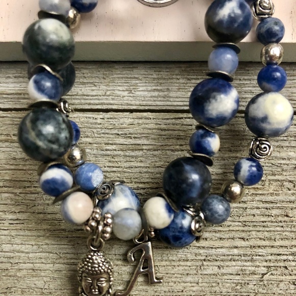 Gemstone Beaded Charm Bracelet Buddha Initial - Picture 4 of 7